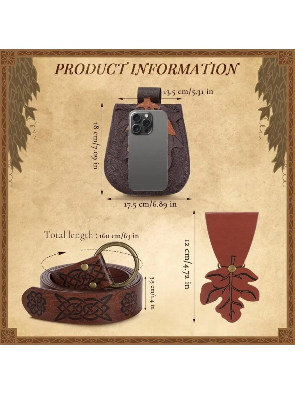 Medieval Leather Belt Pouch for Women | Viking Skirt Accessories & Cosplay